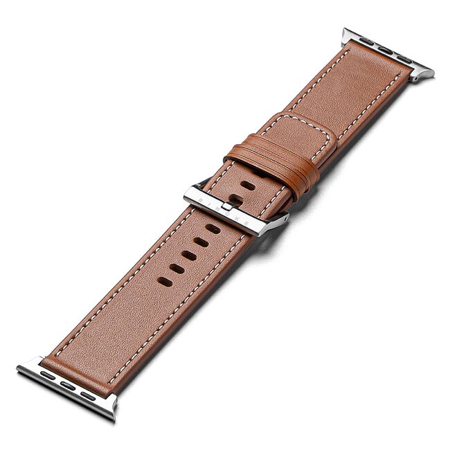 Curea pentru Apple Watch 4, 5, 6, 7, 8, 9, SE, SE2, Ultra, Ultra 2 (42/44/45/49mm) Leather - maro intens