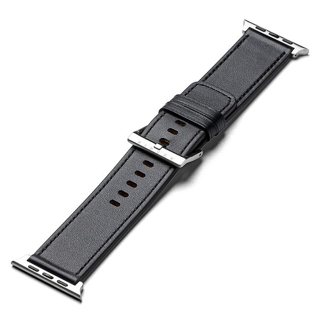 Curea pentru Apple Watch 4, 5, 6, 7, 8, 9, SE, SE2, Ultra, Ultra 2 (42/44/45/49mm) Leather - negru intens