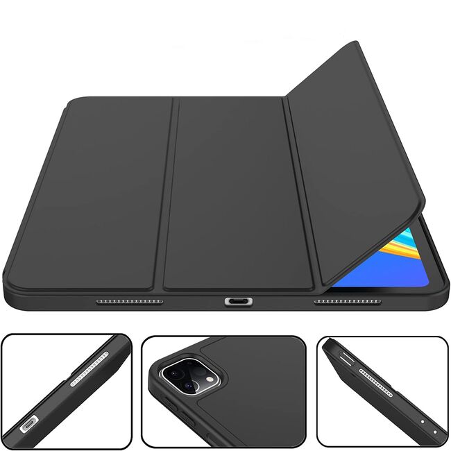 Husa pentru iPad Pro 12.9 2022, 2021, 2020 tip stand, cu functie wake-up/sleep si compartiment pentru Apple Pen, negru