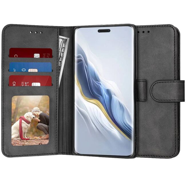 Husa pentru Honor Magic 6 Pro tip carte 360 Kickstand cu sloturi pentru card, negru