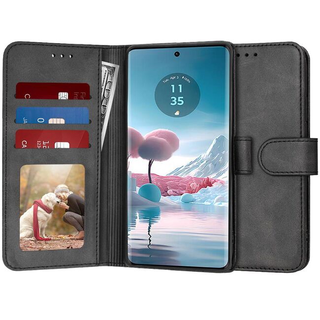 Husa pentru Motorola Edge 40 NEO tip carte 360 Kickstand cu sloturi pentru card, negru