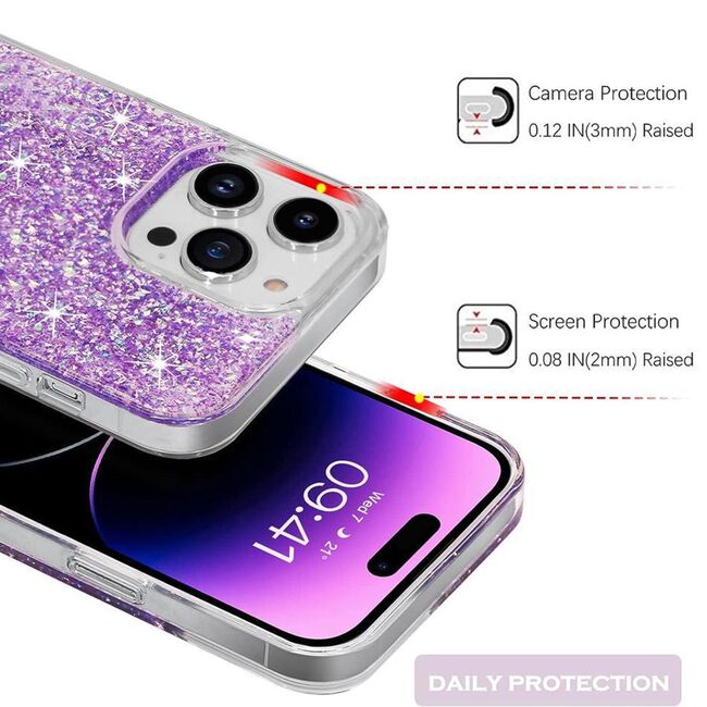 Husa pentru  Motorola Moto G14 cu sclipici Liquid Crystal Glitter, albastru