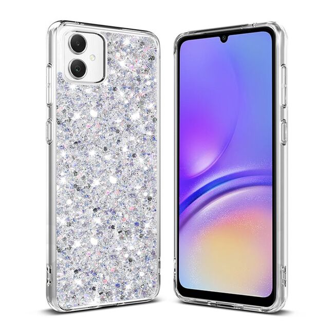 Husa pentru  Samsung Galaxy A05 cu sclipici Liquid Crystal Glitter, argintiu