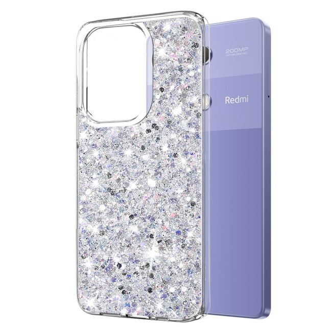 Husa pentru  Xiaomi Redmi Note 13 Pro 4G cu sclipici Liquid Crystal Glitter, argintiu