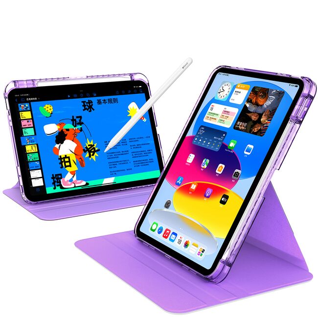 Husa pentru iPad 11 2025, iPad 10 2022 rotativa de tip stand cu functie sleep/wake-up si slot pentru stylus, mov