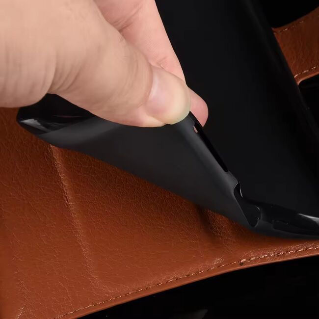 Husa pentru iPhone XR tip carte cu inchidere magnetica, compartimente pentru carduri si functie stand, maro