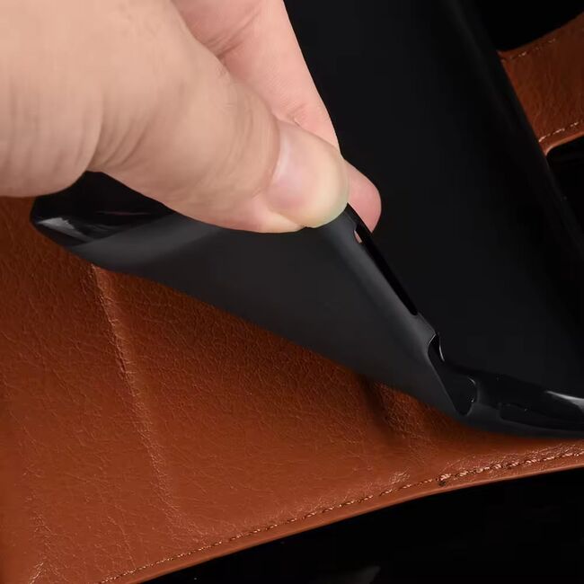 Husa pentru  Samsung Galaxy S24 tip carte cu inchidere magnetica, compartimente pentru carduri si functie stand, maro