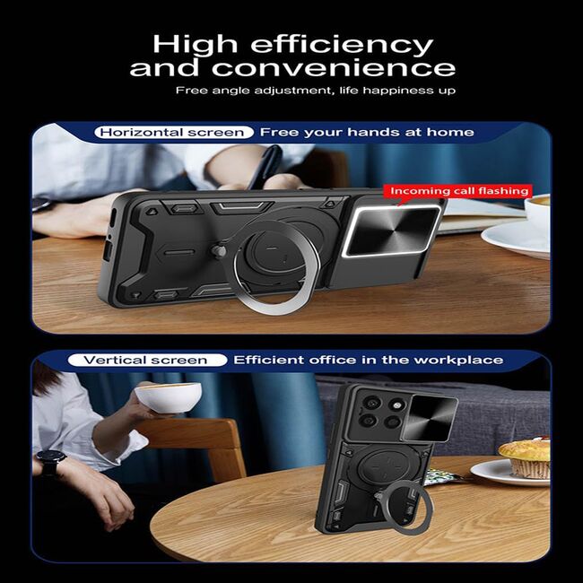 Husa pentru  Honor X6b cu protecție pentru cameră și suport magnetic integrat Ring Shockproof, negru