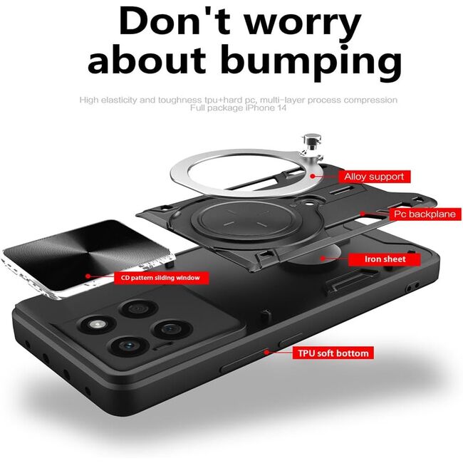 Husa pentru  Honor X6b cu protecție pentru cameră și suport magnetic integrat Ring Shockproof, negru