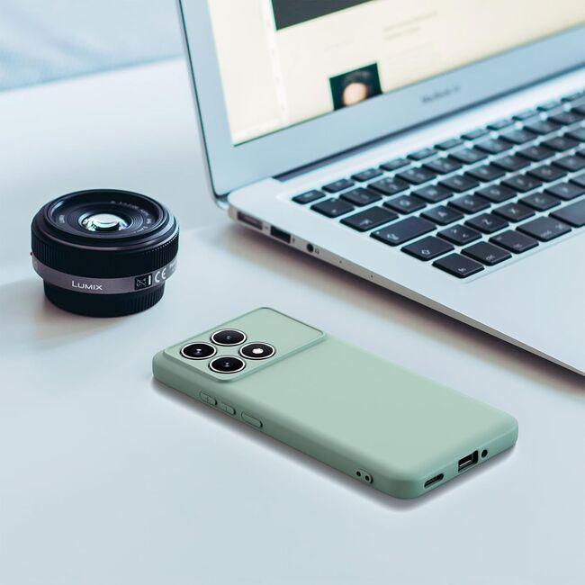 Husa pentru  Poco F6 Pro Liquid Silicone, subțire, captusita cu microfibra, anti amprentă, protectie cameră foto, verde