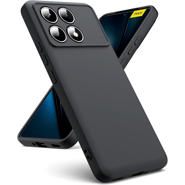 Husa pentru  Poco F6 Pro Liquid Silicone, subțire, captusita cu microfibra, anti amprentă, protectie cameră foto, negru