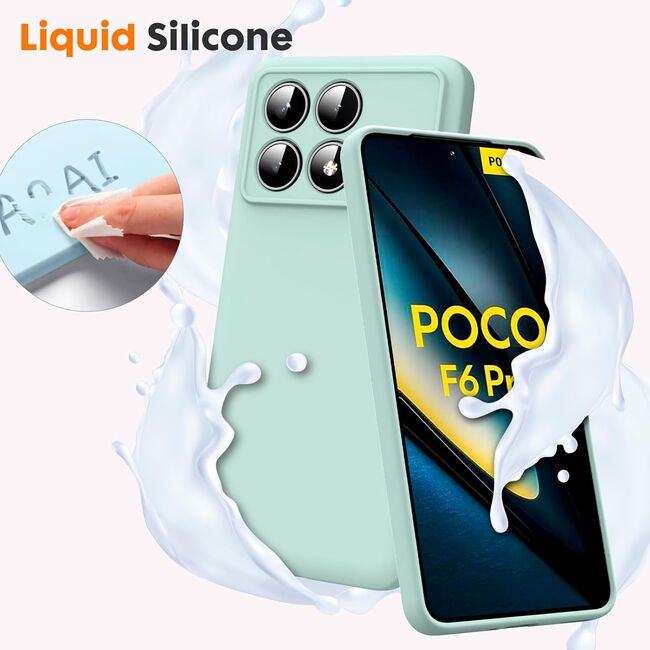 Husa pentru  Poco F6 Pro Liquid Silicone, subțire, captusita cu microfibra, anti amprentă, protectie cameră foto, verde deschis