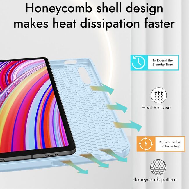 Husa pentru Xiaomi Redmi Pad Pro 12.1 Inch Soft Shell cu functie wake-up/sleep si compartiment pentru stylus, tip stand - albastru deschis
