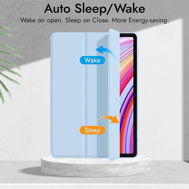 Husa pentru Xiaomi Redmi Pad Pro 12.1 Inch Soft Shell cu functie wake-up/sleep si compartiment pentru stylus, tip stand - albastru deschis