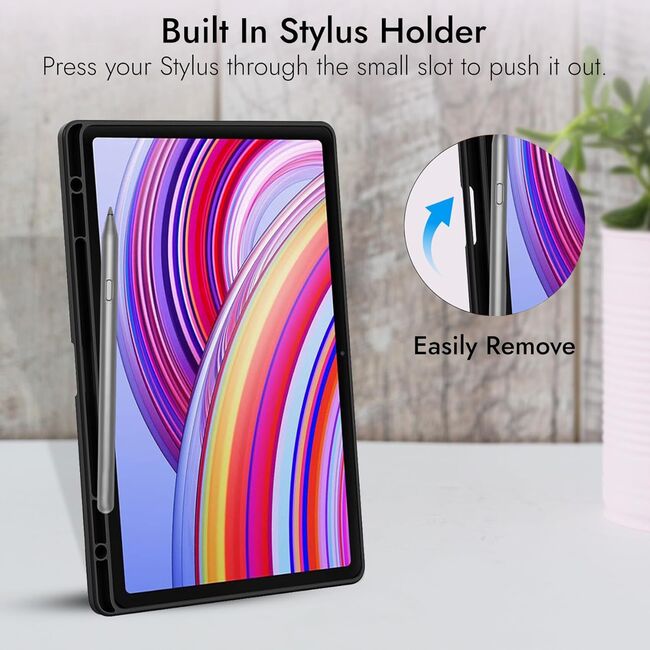 Husa pentru Xiaomi Redmi Pad Pro 12.1 Inch Soft Shell cu functie wake-up/sleep si compartiment pentru stylus, tip stand - negru