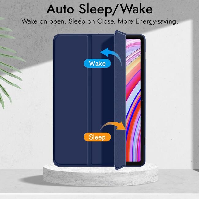 Husa pentru Xiaomi Redmi Pad Pro 12.1 Inch Soft Shell cu functie wake-up/sleep si compartiment pentru stylus, tip stand - albastru