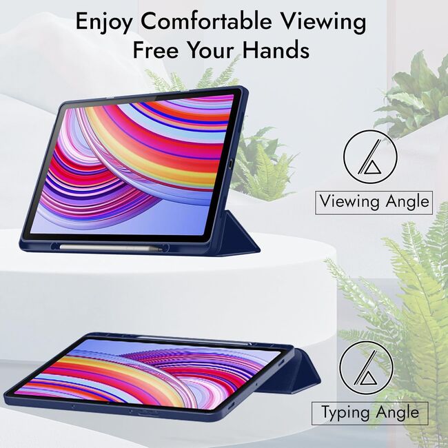 Husa pentru Xiaomi Redmi Pad Pro 12.1 Inch Soft Shell cu functie wake-up/sleep si compartiment pentru stylus, tip stand - albastru