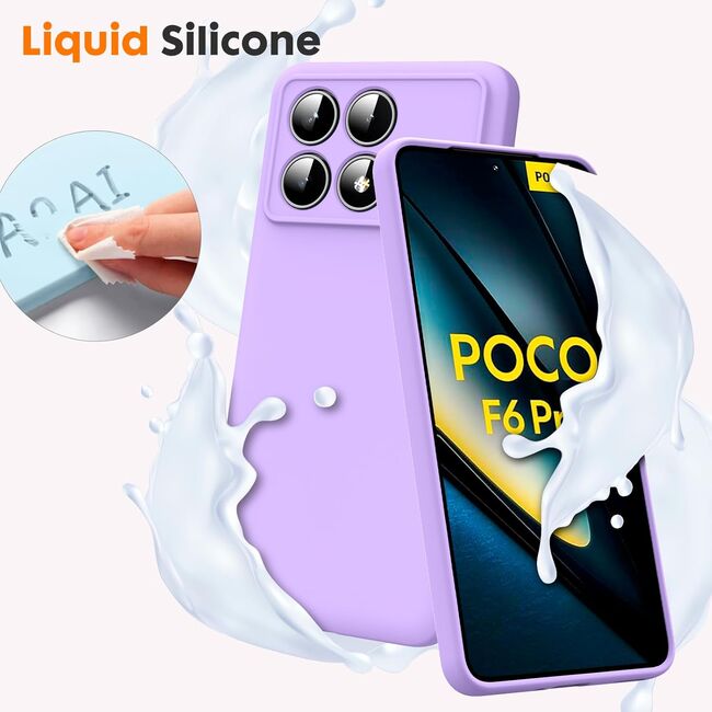 Husa pentru  Poco F6 Pro Liquid Silicone, subțire, captusita cu microfibra, anti amprentă, protectie cameră foto, lavanda