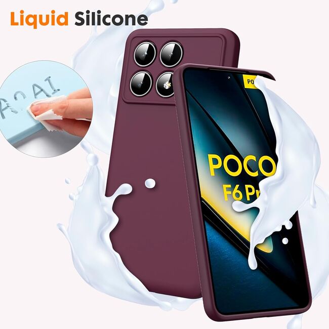 Husa pentru  Poco F6 Pro Liquid Silicone, subțire, captusita cu microfibra, anti amprentă, protectie cameră foto, bordeaux