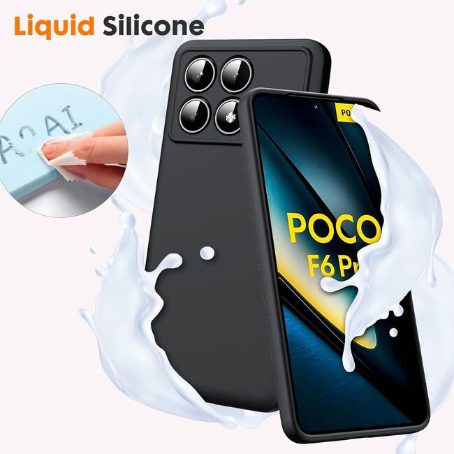 Husa pentru  Poco F6 Pro Liquid Silicone, subțire, captusita cu microfibra, anti amprentă, protectie cameră foto, negru