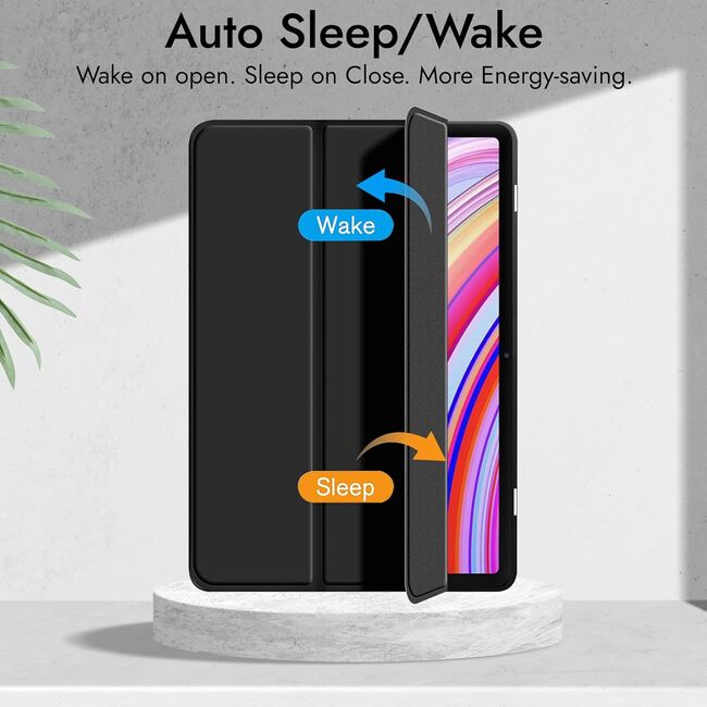 Husa pentru Xiaomi Redmi Pad Pro 12.1 Inch Soft Shell cu functie wake-up/sleep si compartiment pentru stylus, tip stand - negru