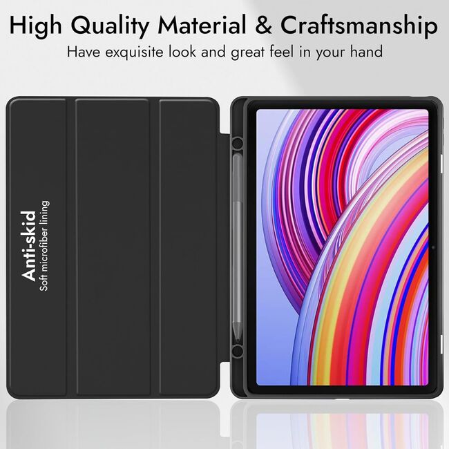 Husa pentru Xiaomi Redmi Pad Pro 12.1 Inch Soft Shell cu functie wake-up/sleep si compartiment pentru stylus, tip stand - negru