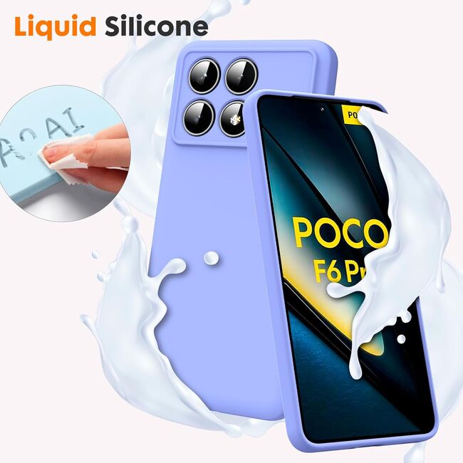 Husa pentru  Poco F6 Pro Liquid Silicone, subțire, captusita cu microfibra, anti amprentă, protectie cameră foto, mov