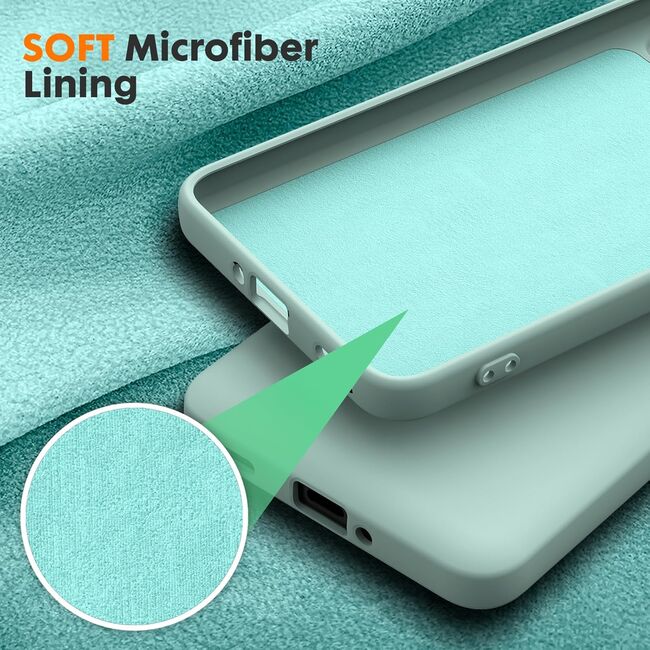 Husa pentru  Poco F6 Pro Liquid Silicone, subțire, captusita cu microfibra, anti amprentă, protectie cameră foto, verde deschis
