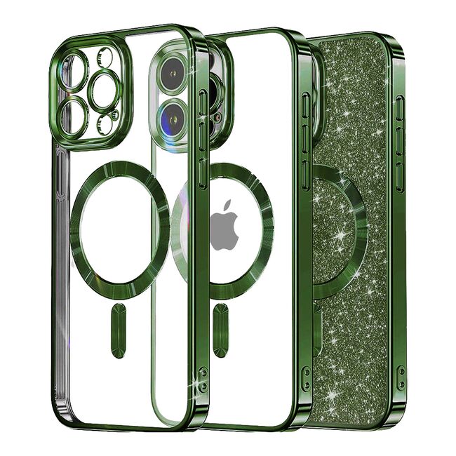 Husa pentru  iPhone 12 Pro Max cu MagSafe Sparkle Glare Detachable Layer, cu protectie lentile - verde