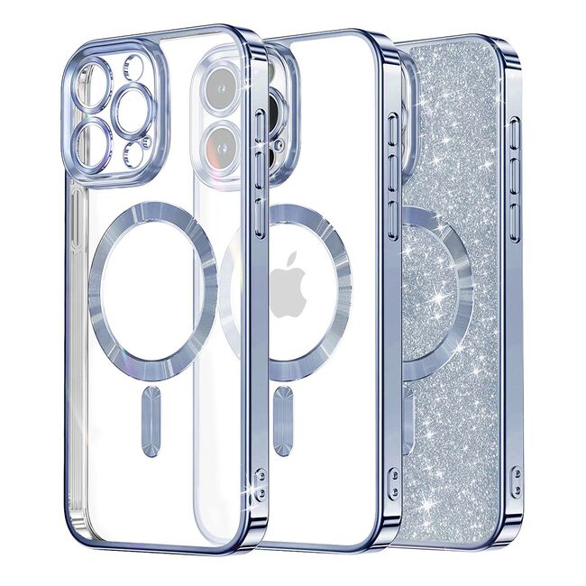 Husa pentru  iPhone 12 Pro cu MagSafe Sparkle Glare Detachable Layer, cu protectie lentile - albastru deschis