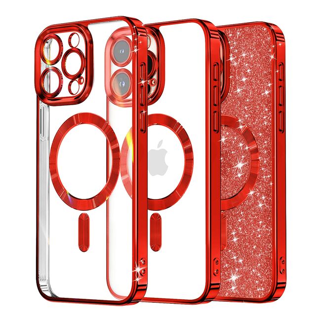 Husa pentru  iPhone 13 Pro cu MagSafe Sparkle Glare Detachable Layer, cu protectie lentile - rosu