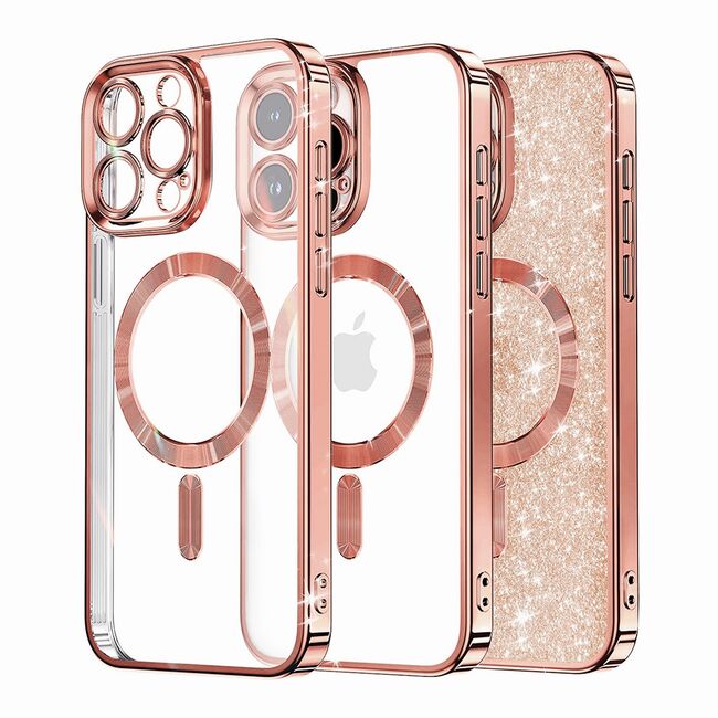 Husa pentru  iPhone 13 Pro cu MagSafe Sparkle Glare Detachable Layer, cu protectie lentile - roz