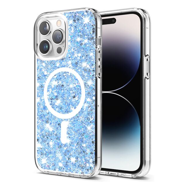 Husa pentru  iPhone 14 Pro MagSafe cu sclipici Liquid Crystal Glitter, albastru