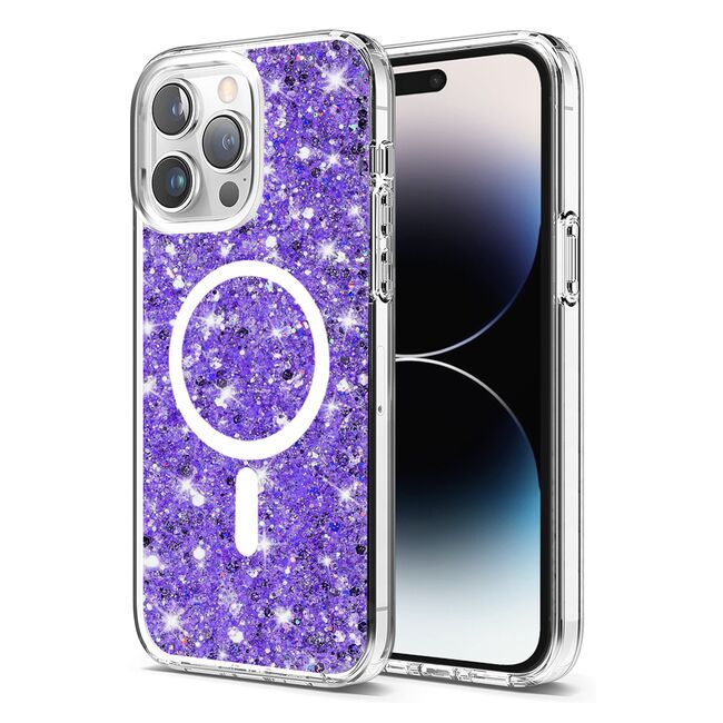 Husa pentru  iPhone 14 Pro MagSafe cu sclipici Liquid Crystal Glitter, mov