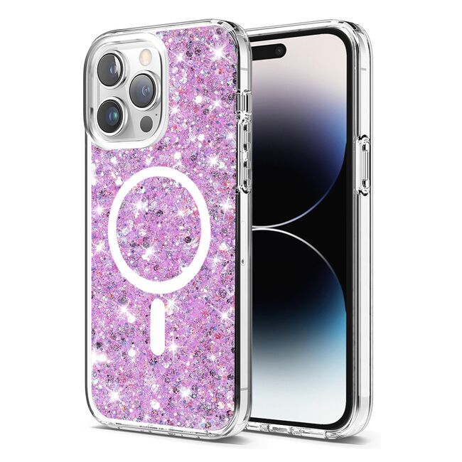 Husa pentru  iPhone 14 Pro Max MagSafe cu sclipici Liquid Crystal Glitter, magenta