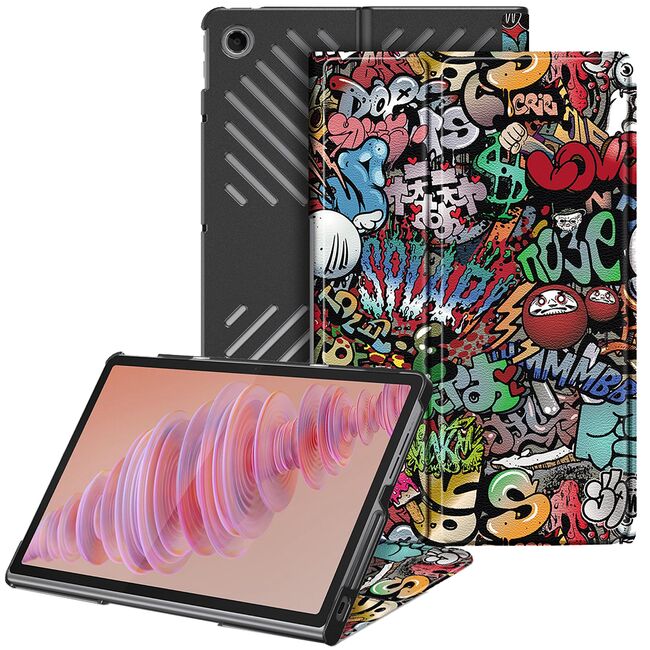 Husa pentru Lenovo Tab Plus 11.5, cu functie wake-up/sleep, tip stand, graffiti