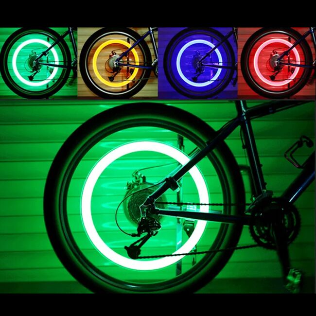 Set 4 Capace pentru Ventil Bicicletă cu LED Luminos, Waterproof,  Firefly Light, Quick Instal, vizibilitate și stil pe timp de noapte, multicolor