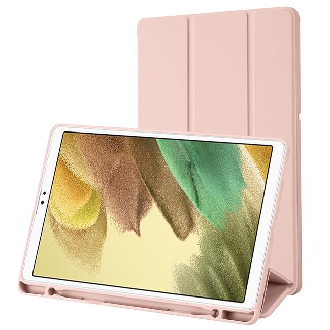 Husa pentru Samsung Galaxy Tab A7 Lite 8.7 inch Soft Shell cu functie wake-up/sleep si compartiment pentru stylus, tip stand - roz