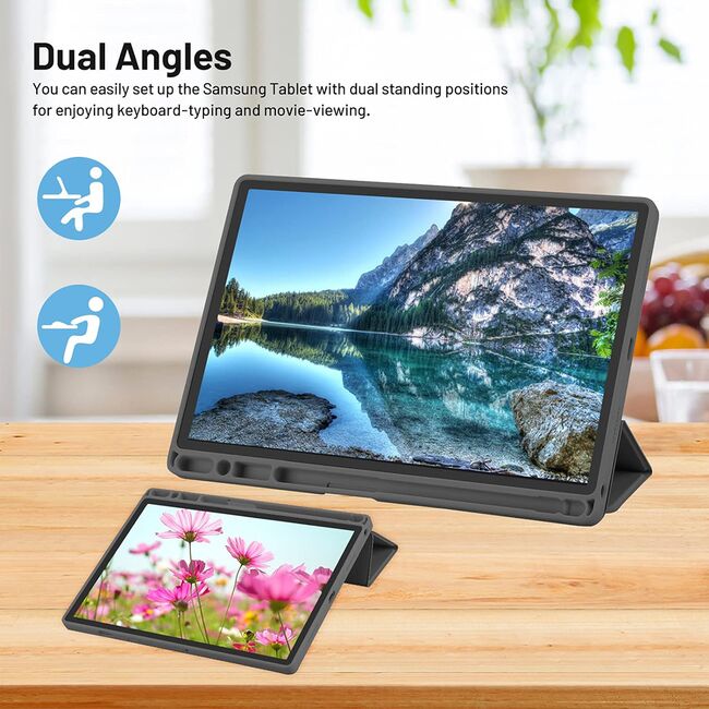 Husa pentru Samsung Galaxy Tab A8 10.5 inch Soft Shell cu functie wake-up/sleep si compartiment pentru stylus, tip stand - mov