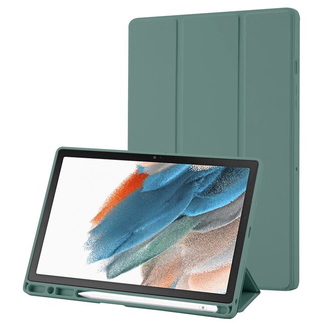 Husa pentru Samsung Galaxy Tab A8 10.5 inch Soft Shell cu functie wake-up/sleep si compartiment pentru stylus, tip stand - verde