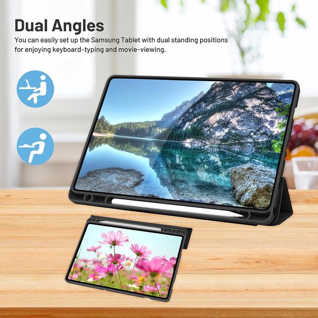 Husa pentru Samsung Galaxy Tab A9 8.7 inch Soft Shell cu functie wake-up/sleep si compartiment pentru stylus, tip stand - mov