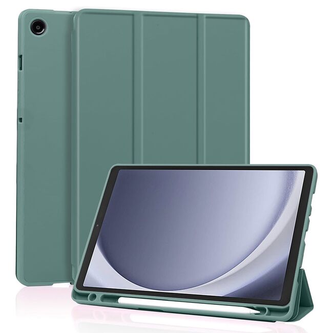 Husa pentru Samsung Galaxy Tab A9 8.7 inch Soft Shell cu functie wake-up/sleep si compartiment pentru stylus, tip stand - verde