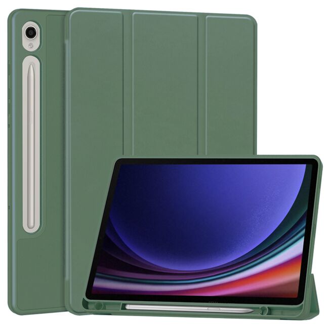 Husa pentru Samsung Galaxy Tab S9 / S9 FE / S10 FE usoara si subtire cu functie wake-up/sleep si compartiment pentru stylus, tip stand - verde