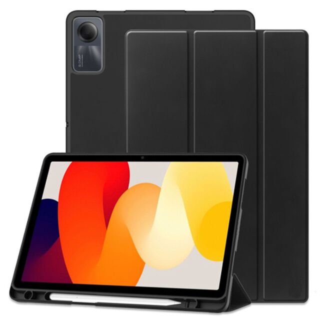 Husa pentru Xiaomi Redmi Pad SE 11 inch Soft Shell cu functie wake-up/sleep si compartiment pentru stylus, tip stand - negru