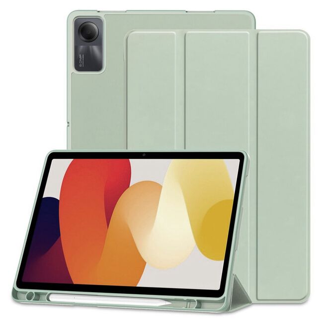 Husa pentru Xiaomi Redmi Pad SE 11 inch Soft Shell cu functie wake-up/sleep si compartiment pentru stylus, tip stand - verde