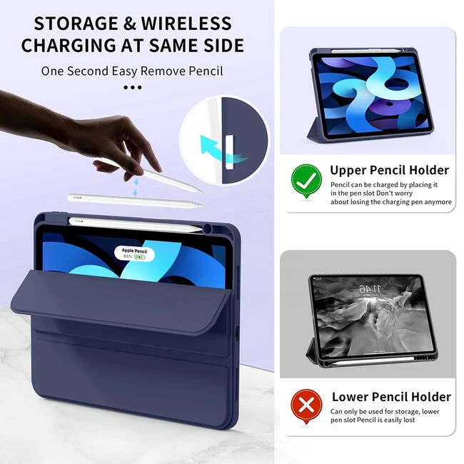 Husa pentru iPad Air 11 inch 2024 / 2025​ M2, M3 Soft Shell cu functie wake-up/sleep si compartiment pentru stylus, tip stand - space grey