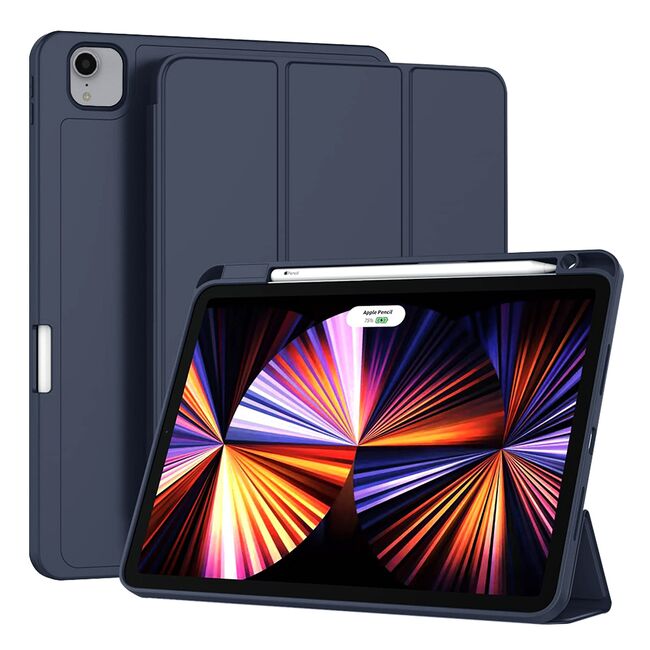 Husa pentru iPad Pro 11 inch 2022, 2021 Soft Shell cu functie wake-up/sleep si compartiment pentru stylus, tip stand - albastru