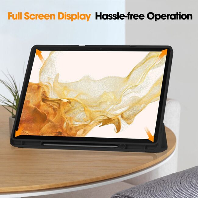 Husa pentru iSamsung Galaxy Tab S8 Ultra usoara si subtire cu functie wake-up/sleep si compartiment pentru stylus, tip stand - gri