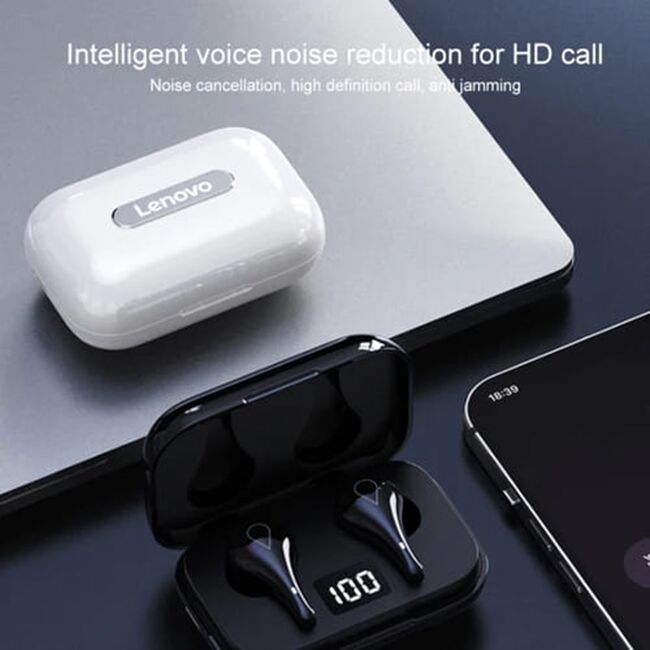 Casti Bluetooth wireless cu microfon Lenovo LP3, IPX5, negru