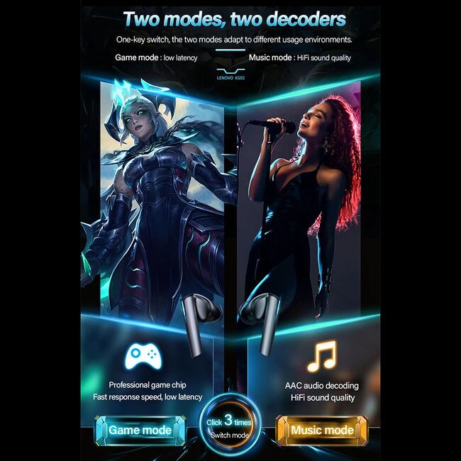Casti Bluetooth wireless pentru gaming Lenovo XG02, negru